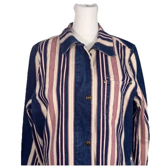 Ralph Lauren Jeans Company Striped Denim Jacket Zip Snap Red Cream Blue Medium - Picture 5 of 15